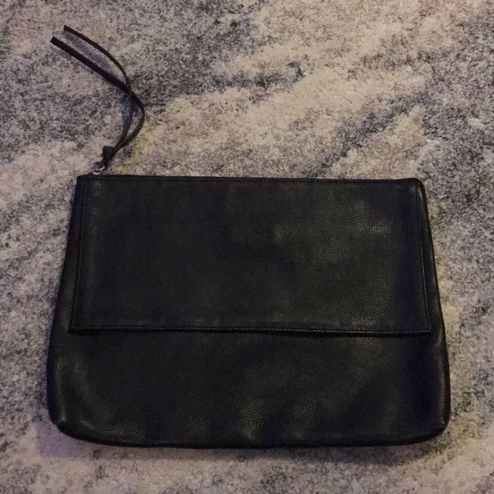 Zara black leather zipper clutch